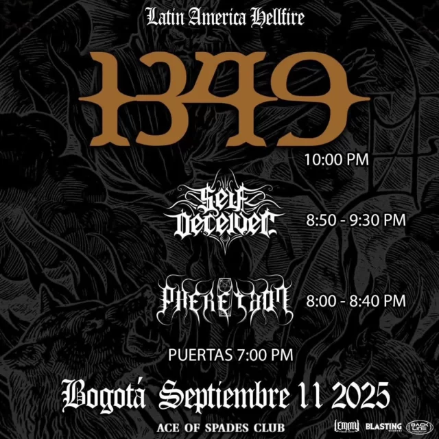 ***TONIGHT***

Via @blastingrecords:

"HOURS para 1349 en BOGOTÁ"

@1349official
@self_deceiver_official
@pheretron_official
@aceofspadesclub1
@blastingrecords
@backlineprods
@lemmyprods